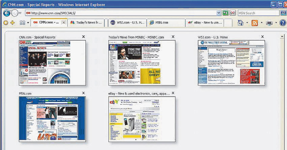 Одна из новых возможностей Internet Explorer 7 — просмотр нескольких сайтов в окне браузера