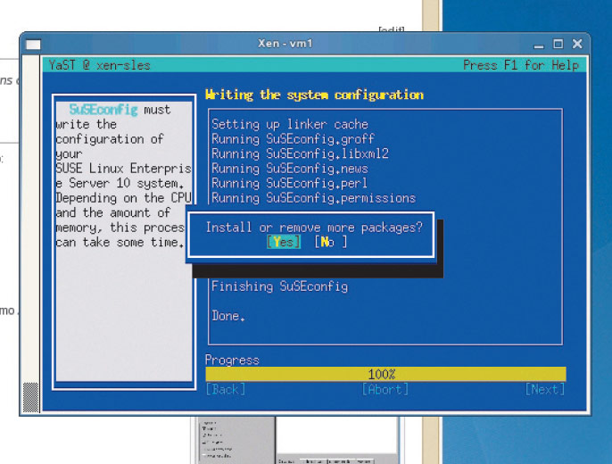SLES 10 позволяет довольно просто устанавливать в виртуальные машины Xen независимые экземпляры SUSE, но хотелось бы, чтобы Novell усилила управляющие функции Xen