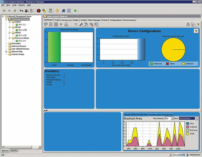 ProCurve Manager Plus с подключенным плагином Network Immunity Manager для предотвращения сетевых атак