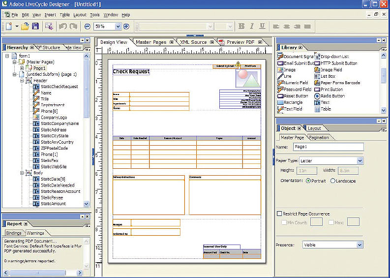 Рис. 2. Рабочее окно приложения Adobe LiveCycle Designer