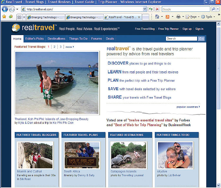 Создатели сайта RealTravel.com объединили блоки и другие технологии Web 2.0 с возможностями семантического веба