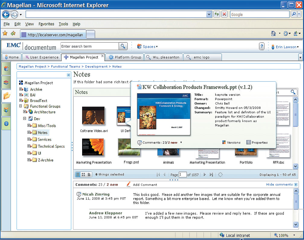 Онлайновый сервис Documentum Centerstage Essentials обеспечивает возможность работы с неструктурированной информацией через веб-браузер