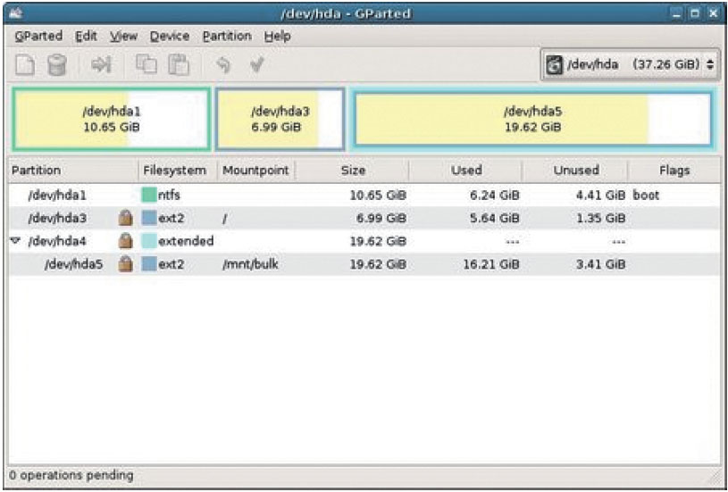 Gparted — функционально сходный с Partition Magic графический инструментарий управления разделами диска